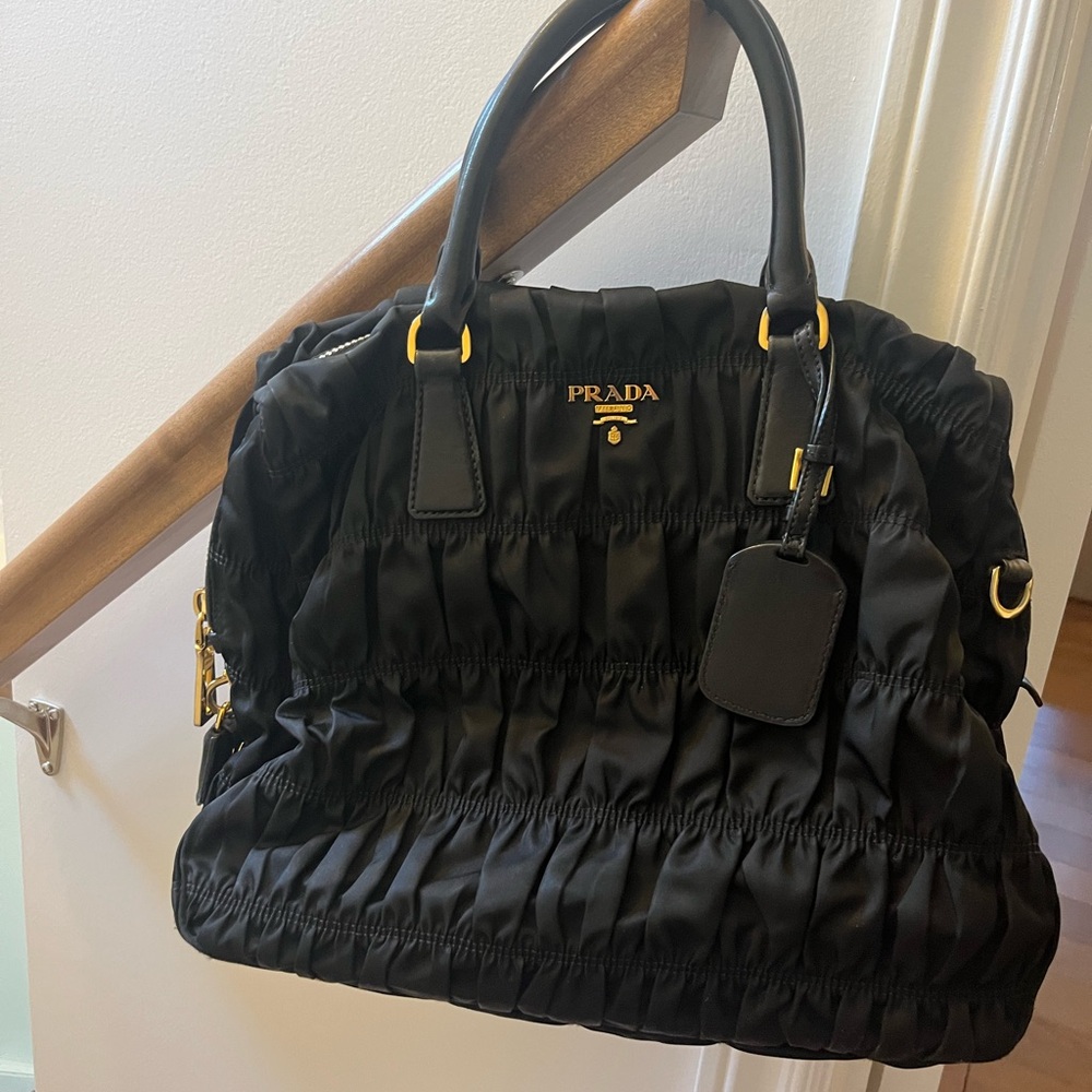Prada Black Nylon Tessuto Gaufre Convertible Tote Bag